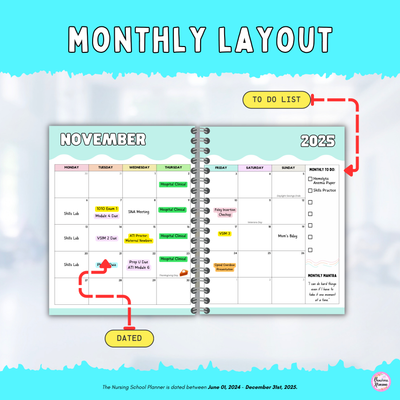 Nursing School Planner | Dated JUN 2024 - DEC 2025